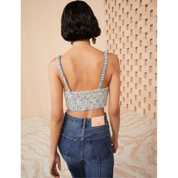 NWT Ulla Johnson Marled Wool Blend Crochet Knit Cropped Lia Top Slate Gray Small - Picture 2 of 11